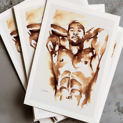 Coffee Nude with Arms Raised - Art Print Artist Brenden Sanborn