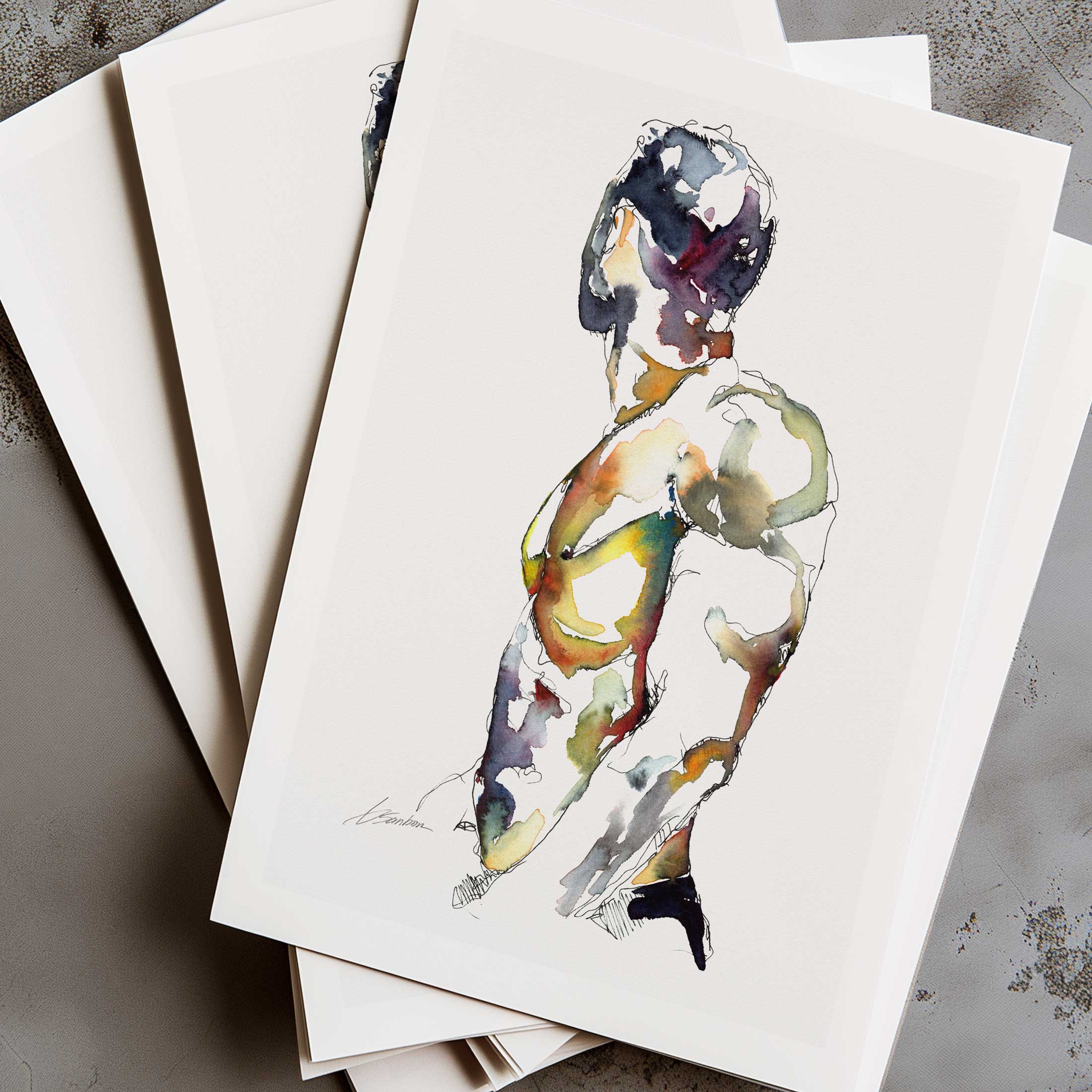 Male Figure in Vibrant Abstraction Looking Away - Art Print