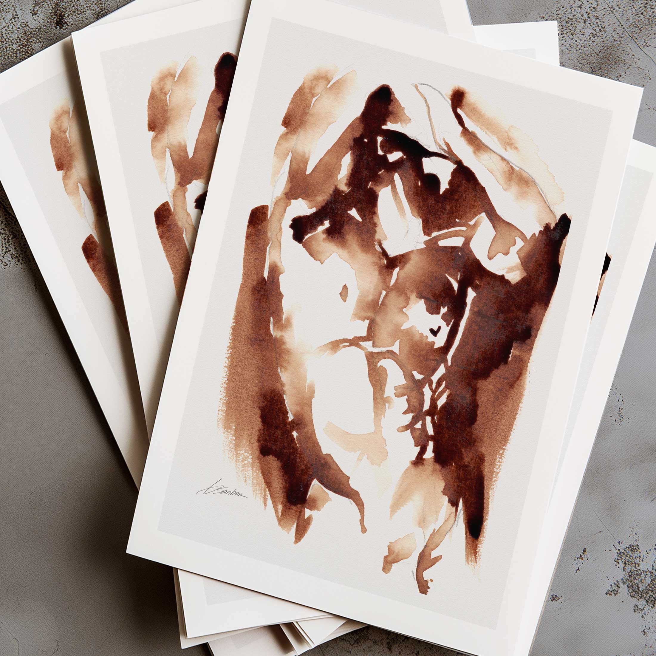 Abstract Male Nude in Instant Coffee Ink – Art Print