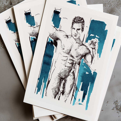 Young Male in Doorway, Smooth Body, Sexy Smile - Art Print Artist Brenden Sanborn