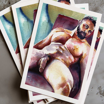 Pensive Strength: Bearded Male Nude Reclined in Chair - Art Print Artist Brenden Sanborn