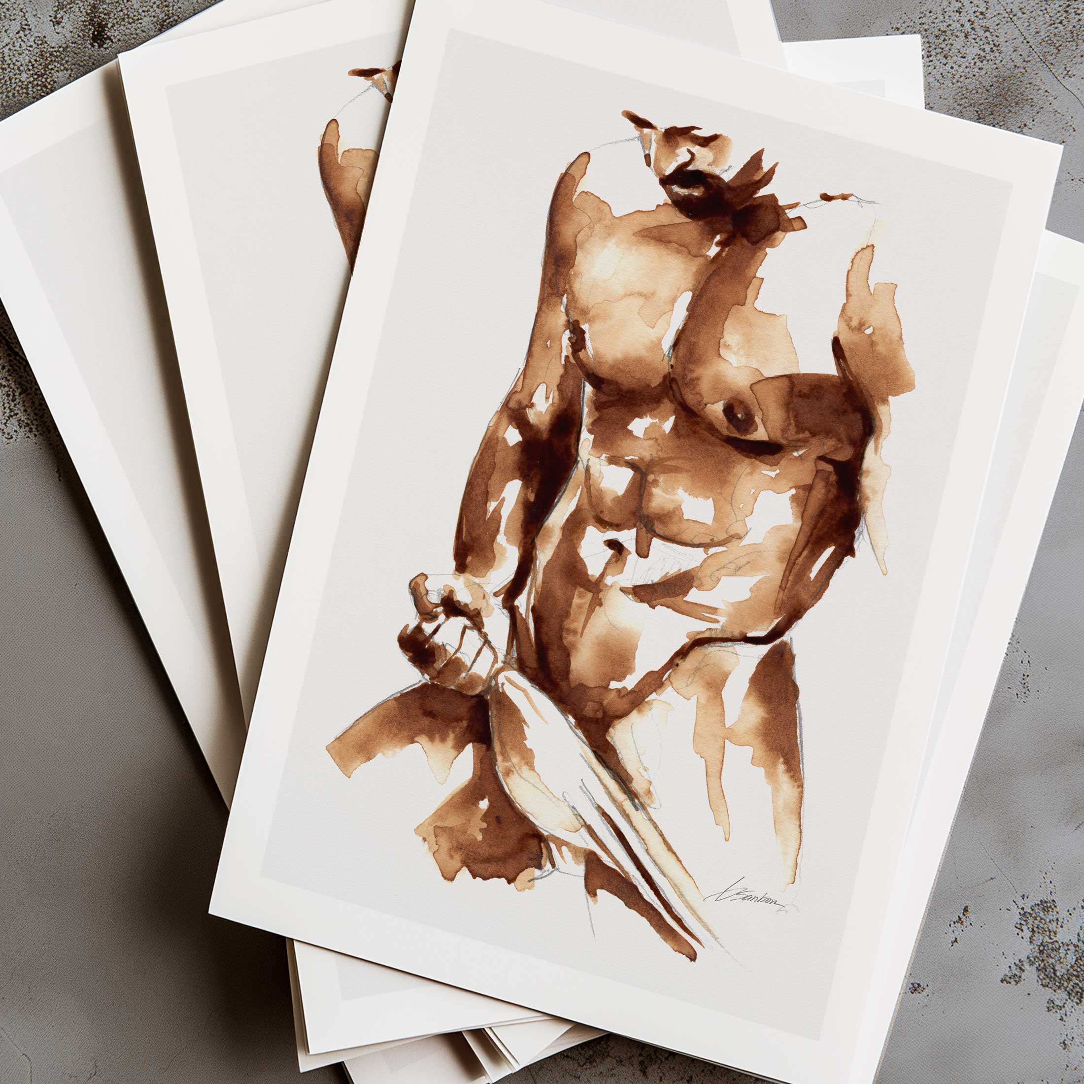 Coffee Nude Pulling Underwear - Art Print