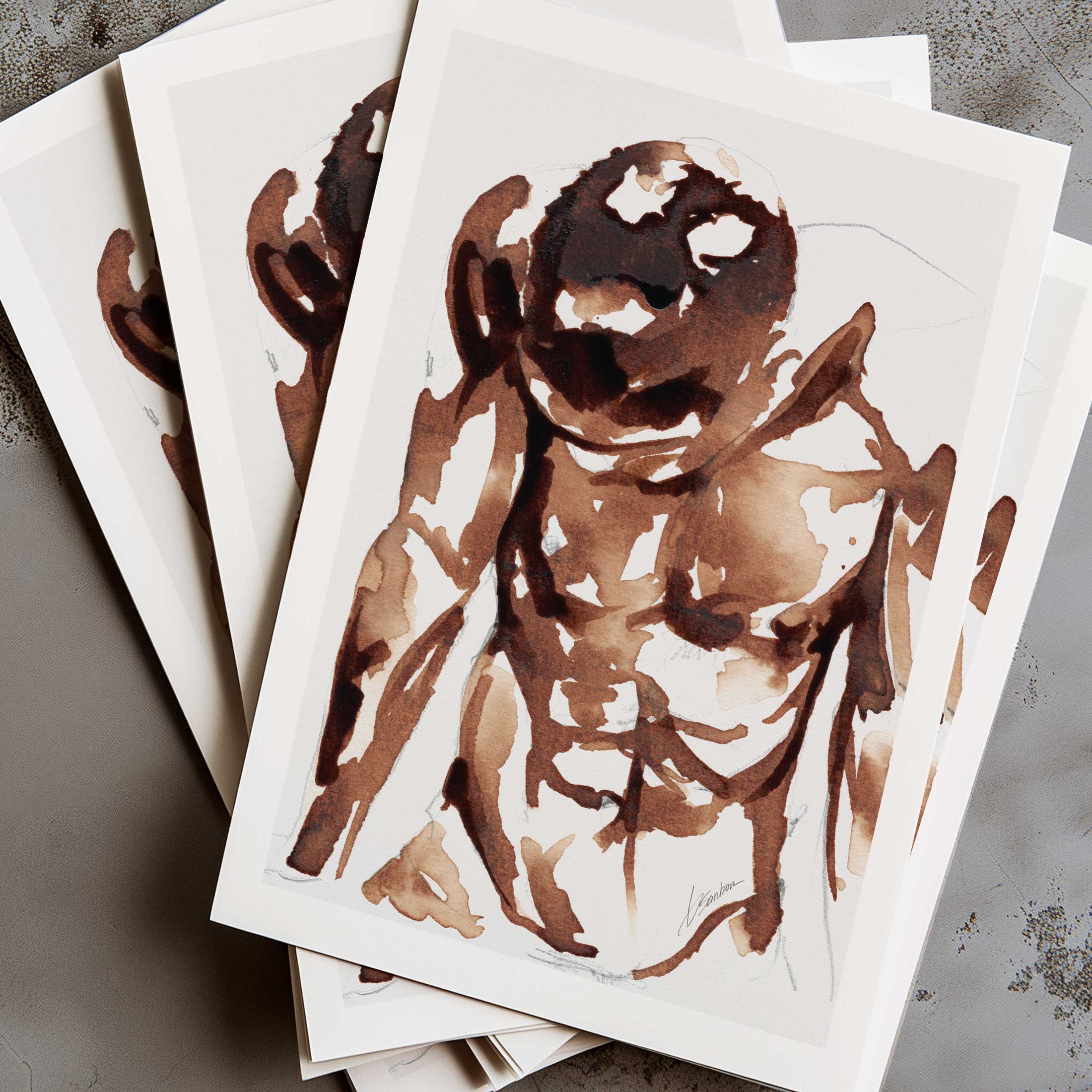 Nude Looking Down in Coffee - Art Print