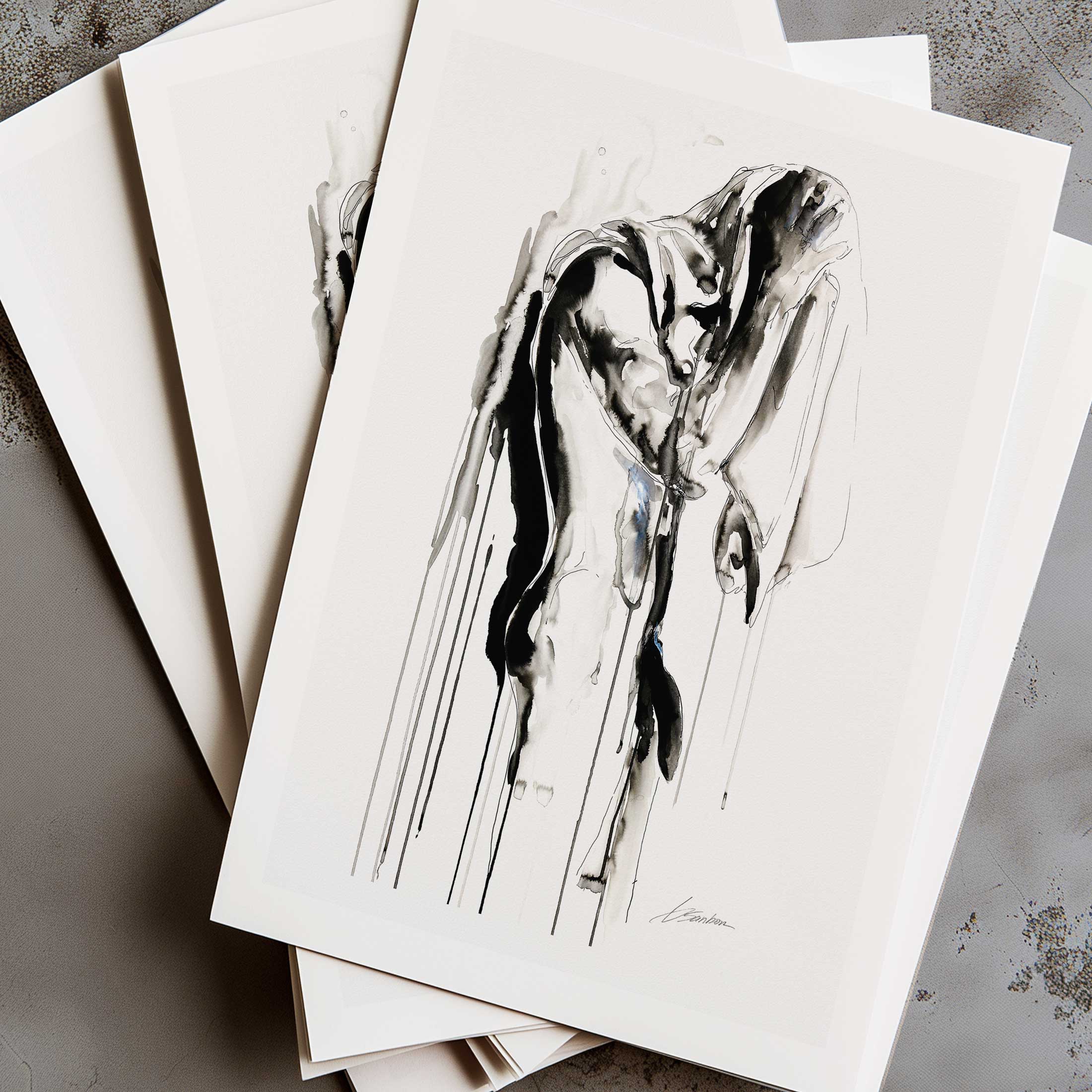 Male Figure Draped in Veiled Elegance with Flowing Silhouettes - Art Print