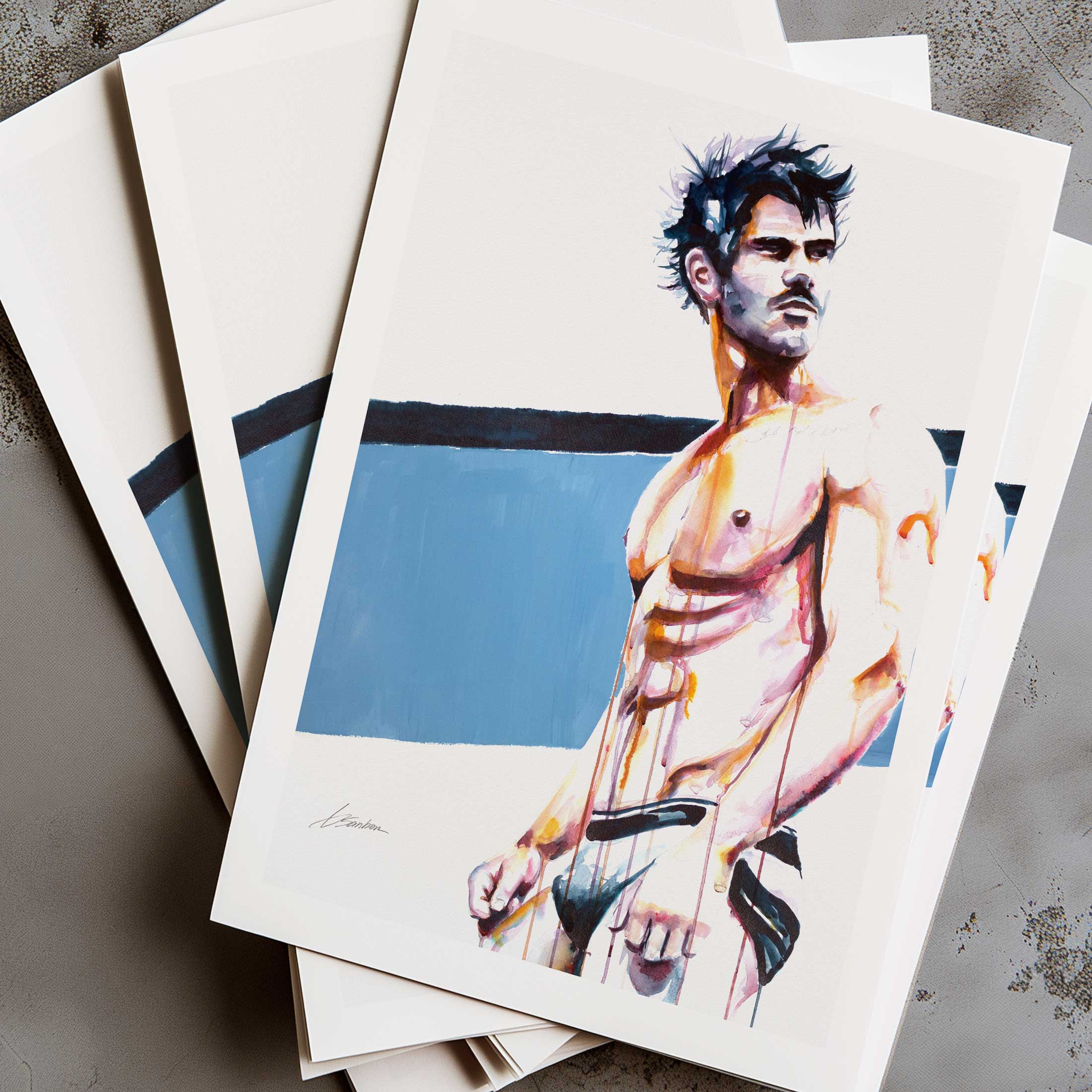 Sunlit Abs and Tousled Hair Bare Strength in the Open Air - Art Print