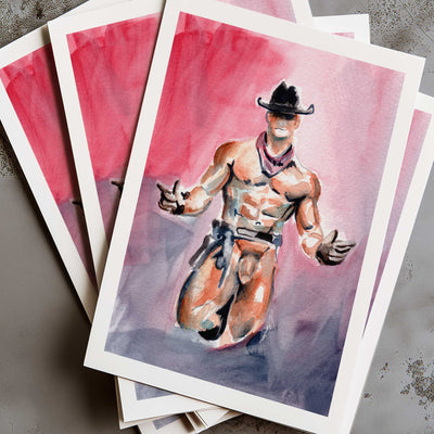 Nude Cowboy Standing in Leather Hat and Holster - Art Print Artist Brenden Sanborn
