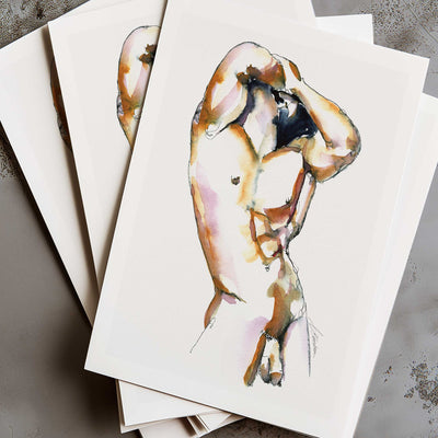 Strong Curves Male Nude with Hands Behind Head - Art Print Artist Brenden Sanborn