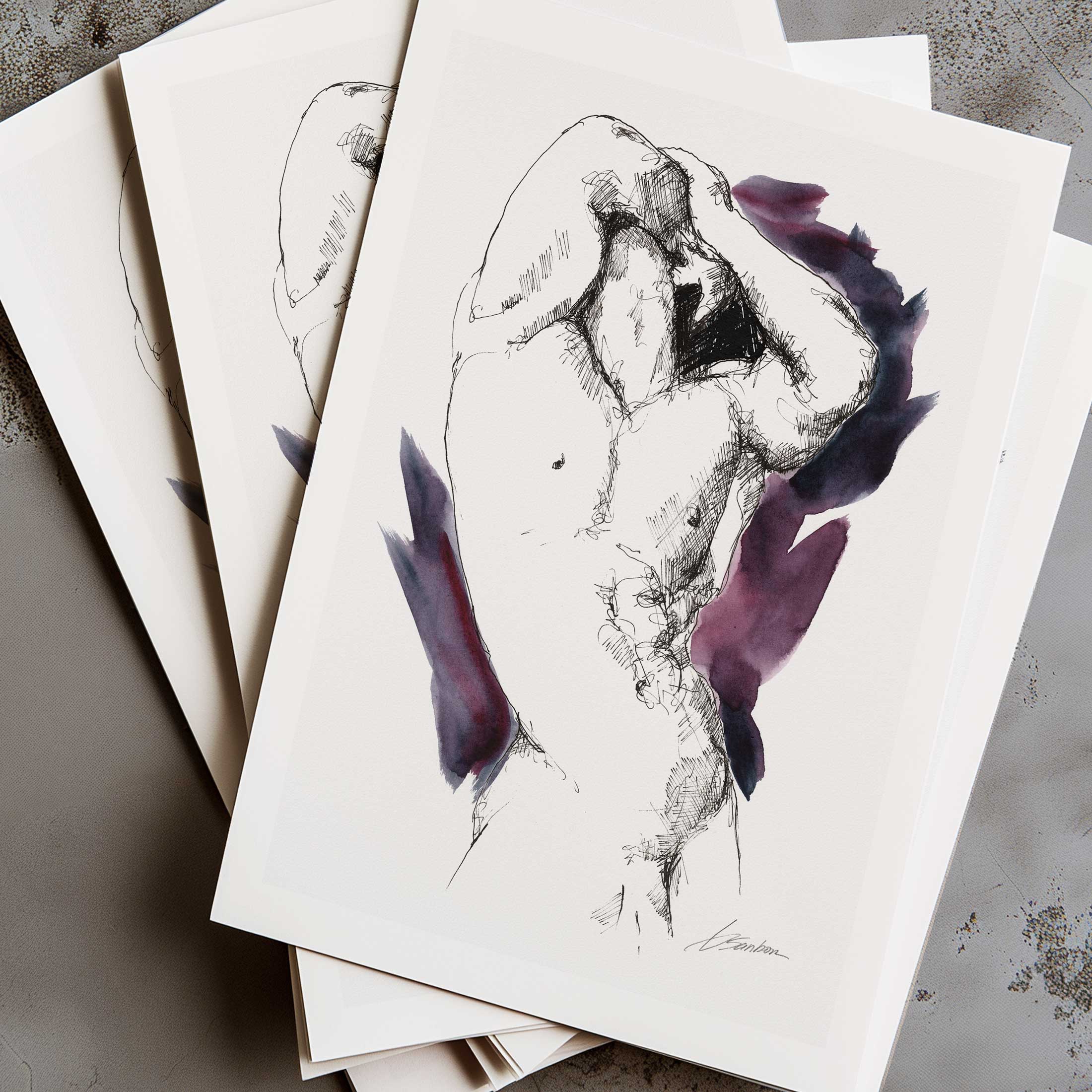 Male Figure in Poised Arch with Arms Overhead - Art Print