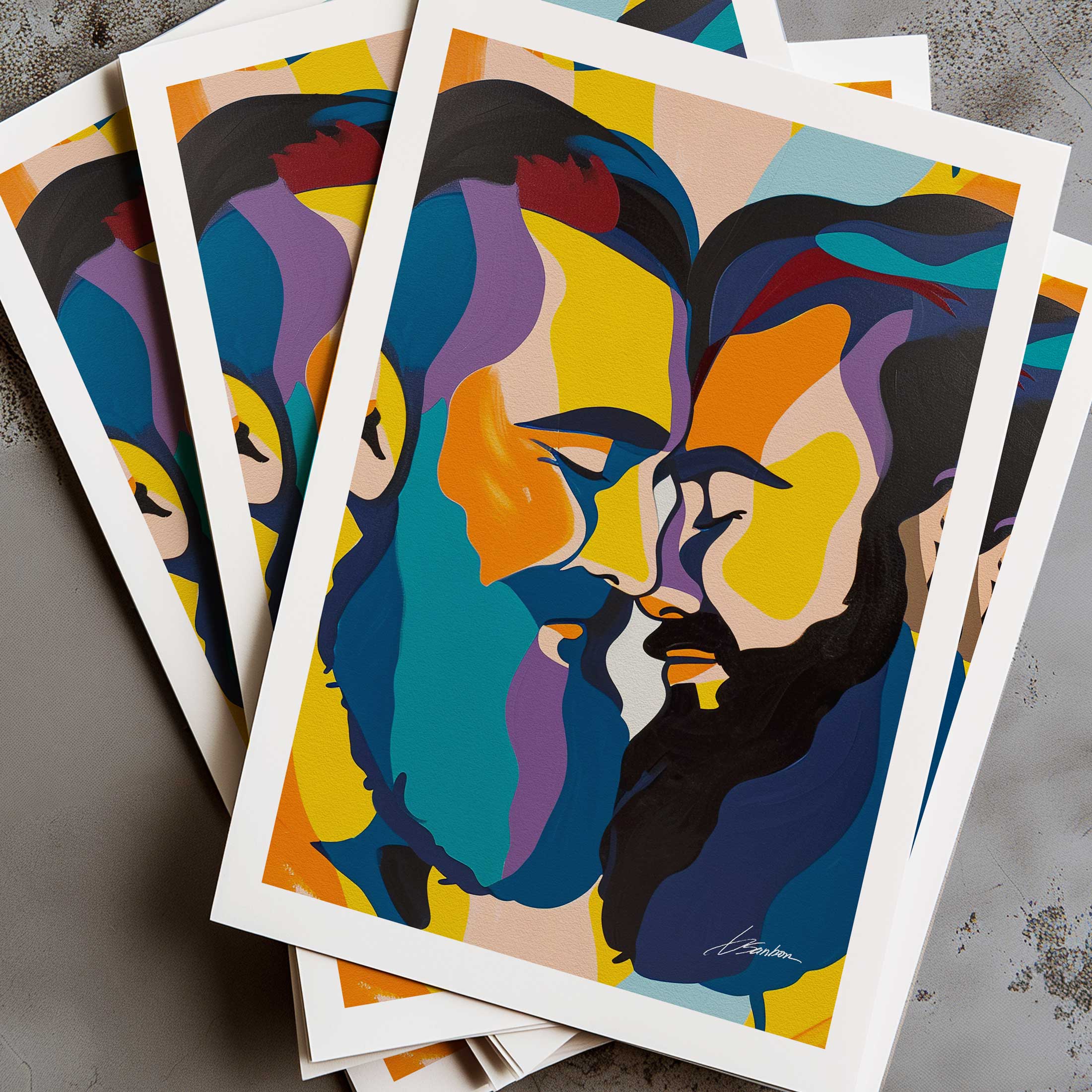 Bearded Lovers Lost in Colorful Harmony – Art Print