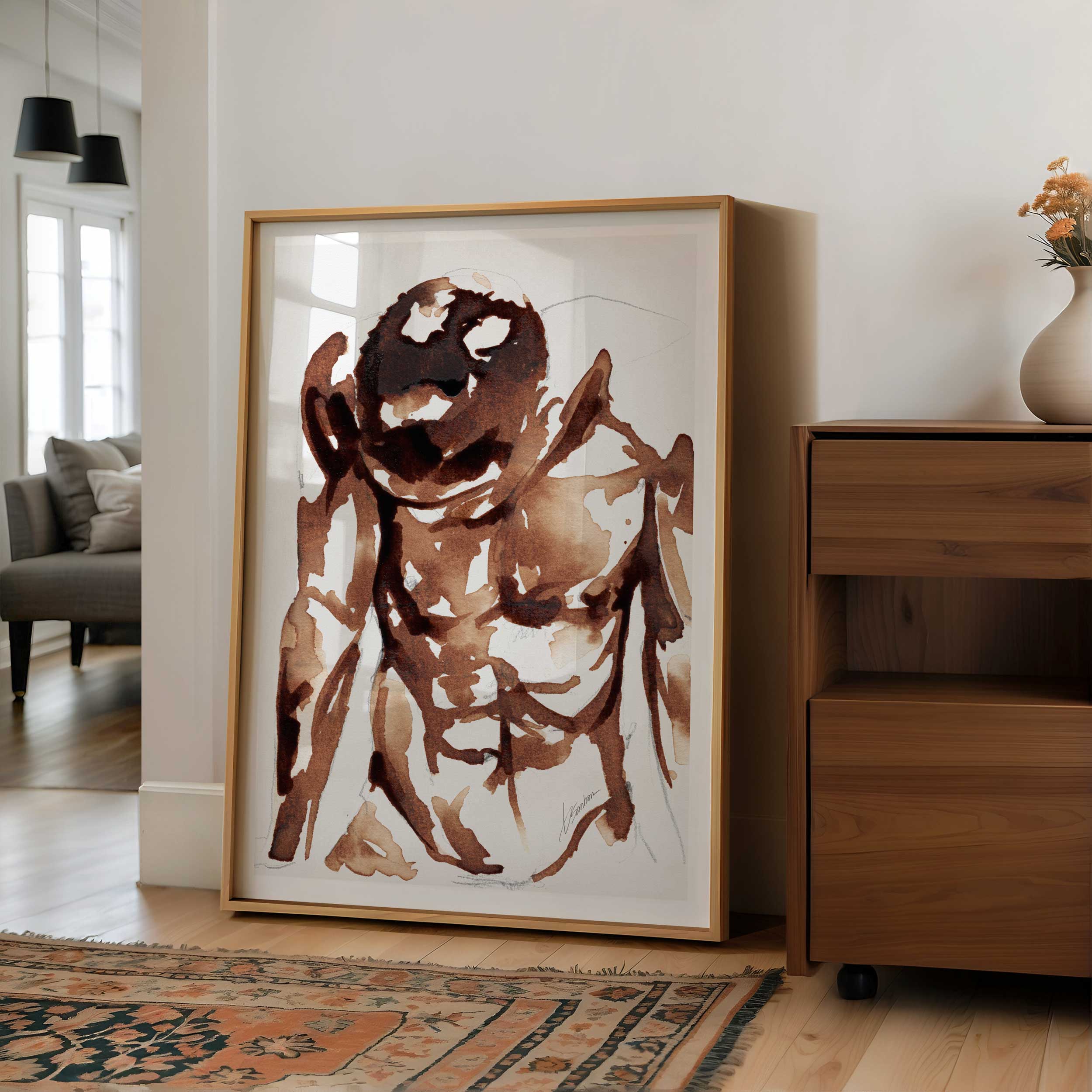 Nude Looking Down in Coffee - Art Print