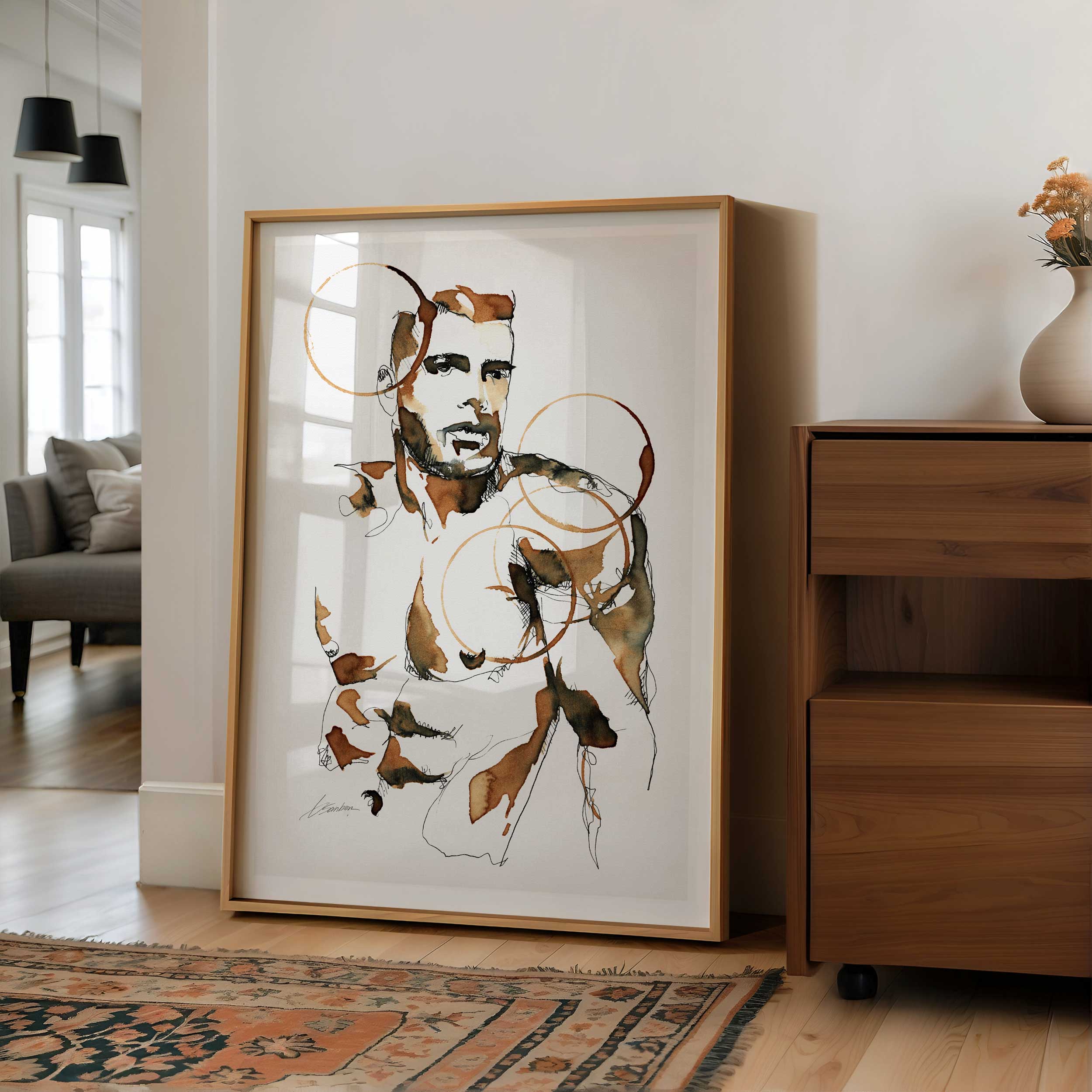 Male Portrait with Coffee Ink Stains – Art Print