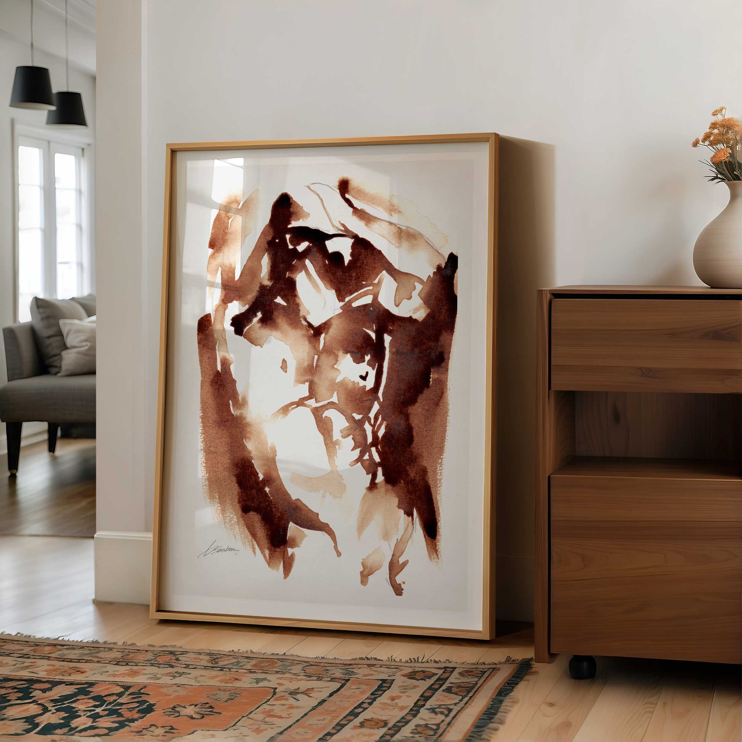 Abstract Male Nude in Instant Coffee Ink – Art Print