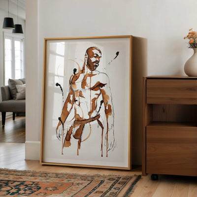 Bearded Male Figure in Coffee and Ink Wearing Jockstrap – Art Print Artist Brenden Sanborn