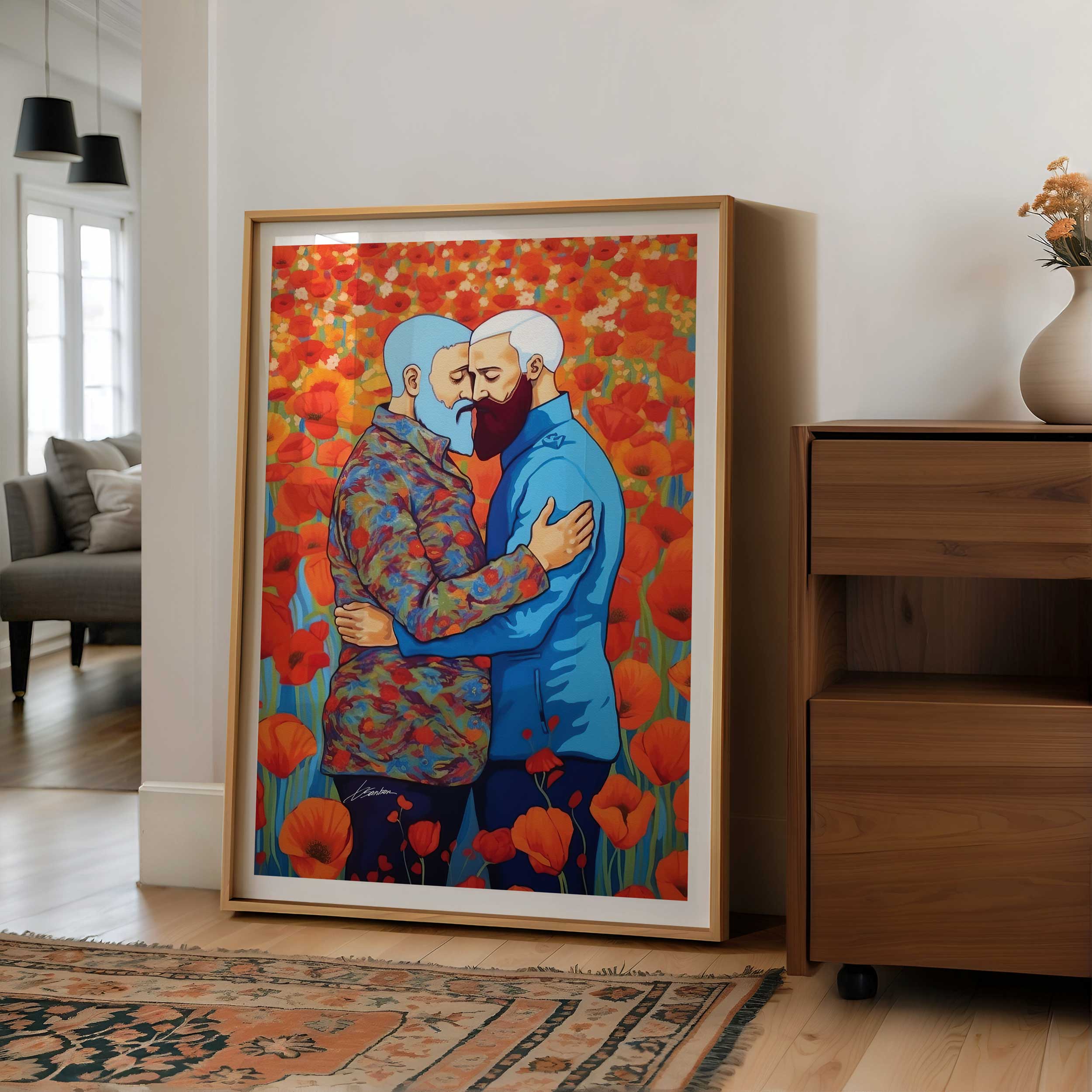 Two Men in Love Among Poppies – Art Print