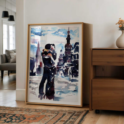 City Lights and Lovers Embracing – Art Print Artist Brenden Sanborn