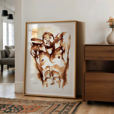 Coffee Nude with Arms Raised - Art Print Artist Brenden Sanborn
