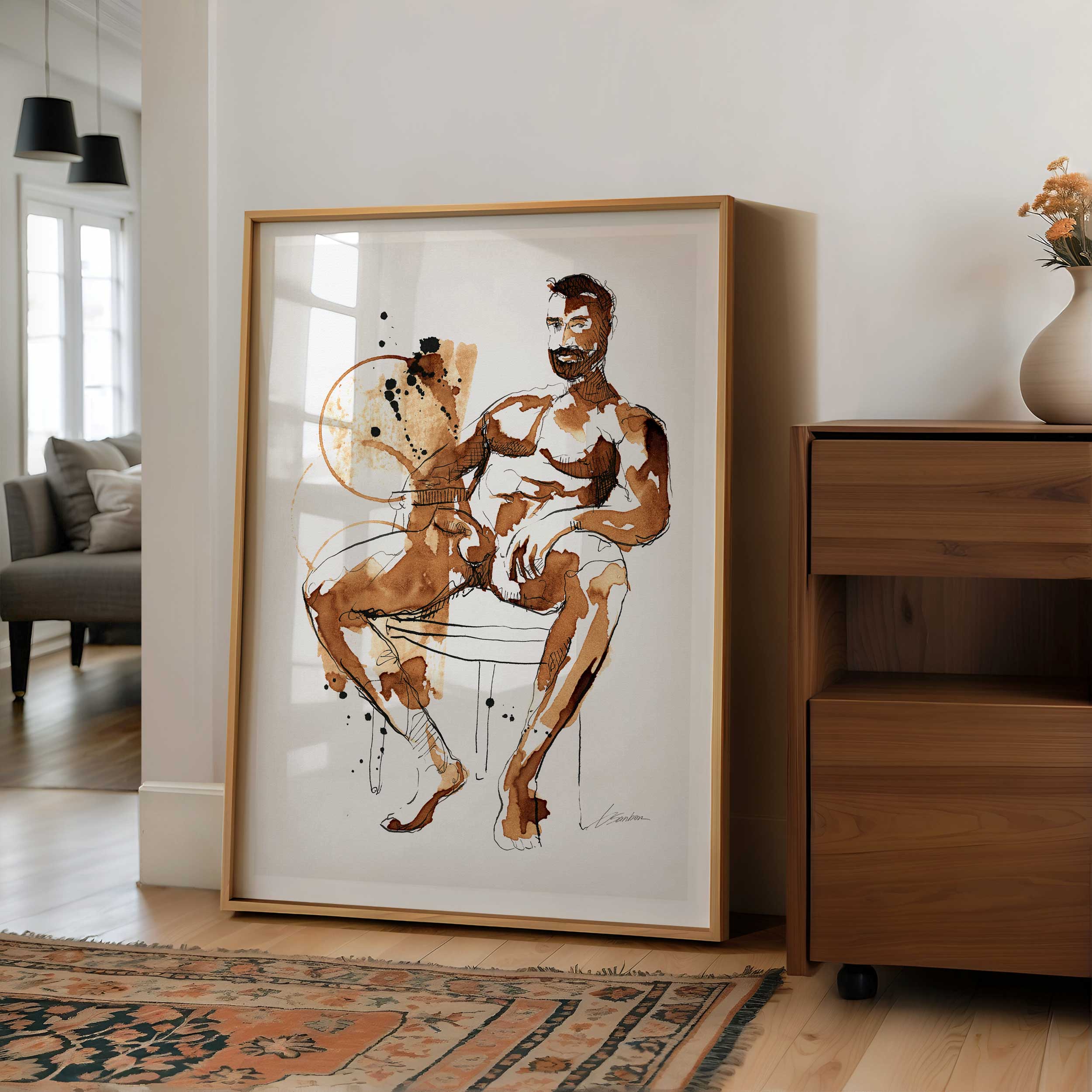 Coffee Kissed Male Figure Seated in Thought – Art Print