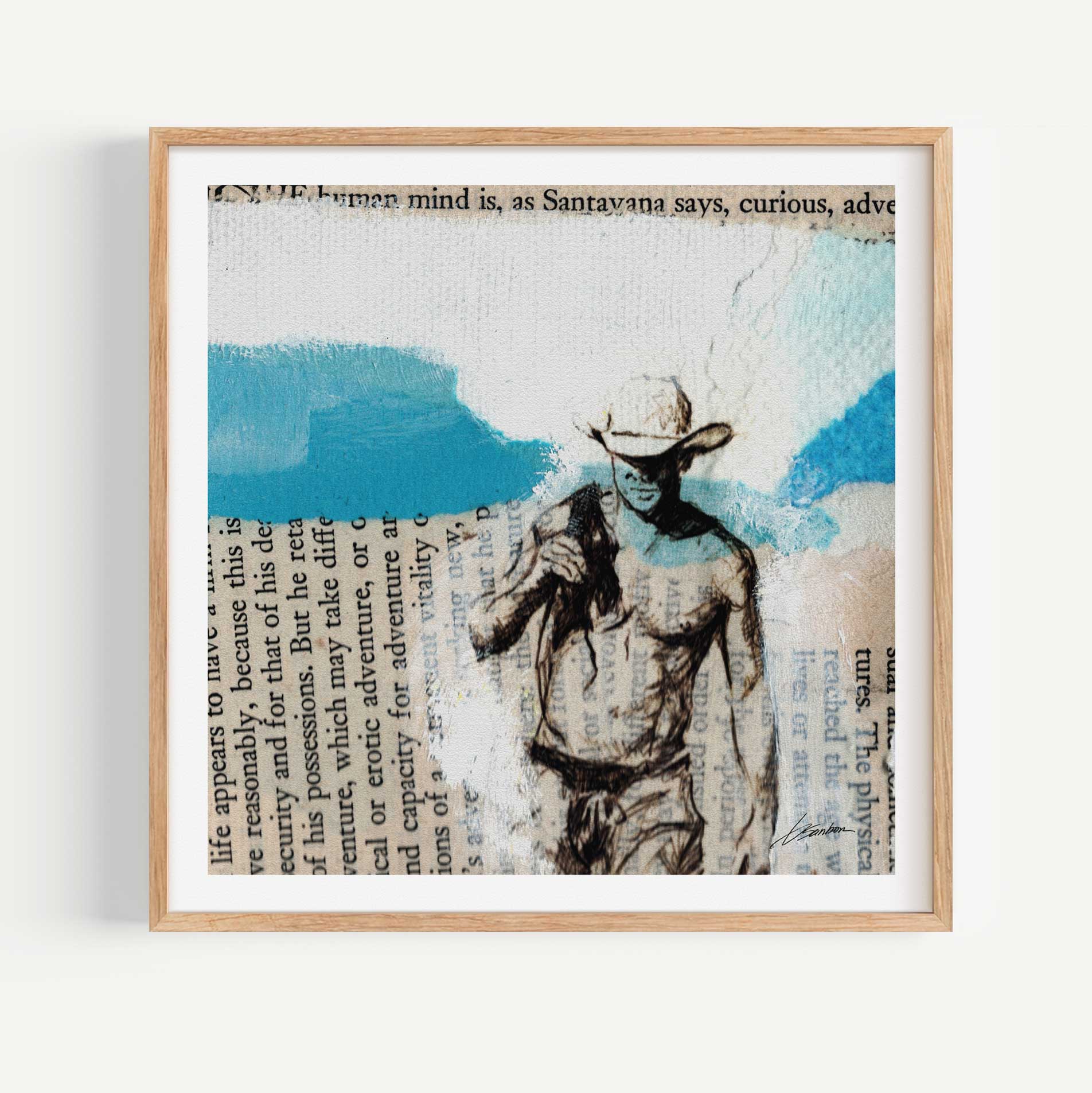 Cowboy Drifter on Book Pages – Art Print