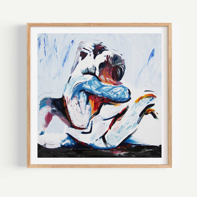 Two Men in Love Tightly Embraced - Art Print Artist Brenden Sanborn