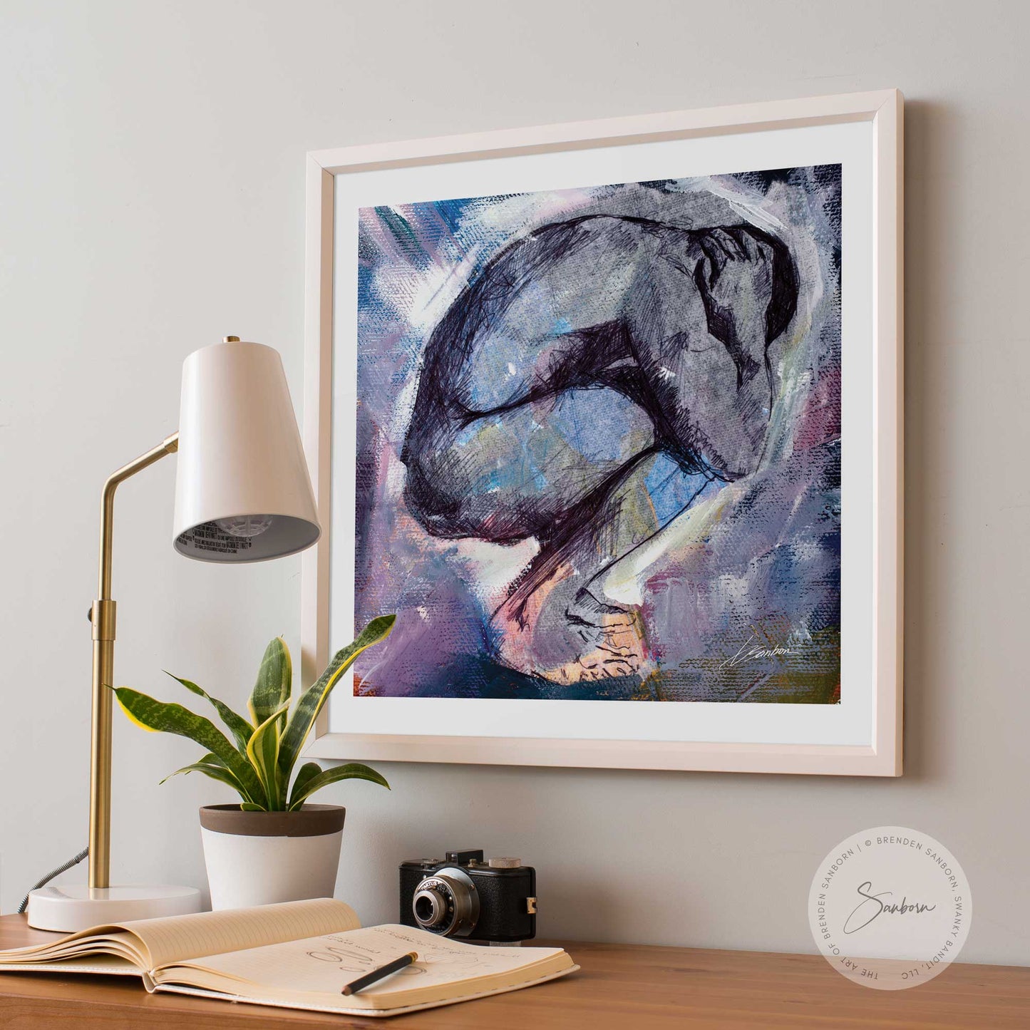 Muscular Male Nude Watercolor Huddles in Thought - Giclee Art Print