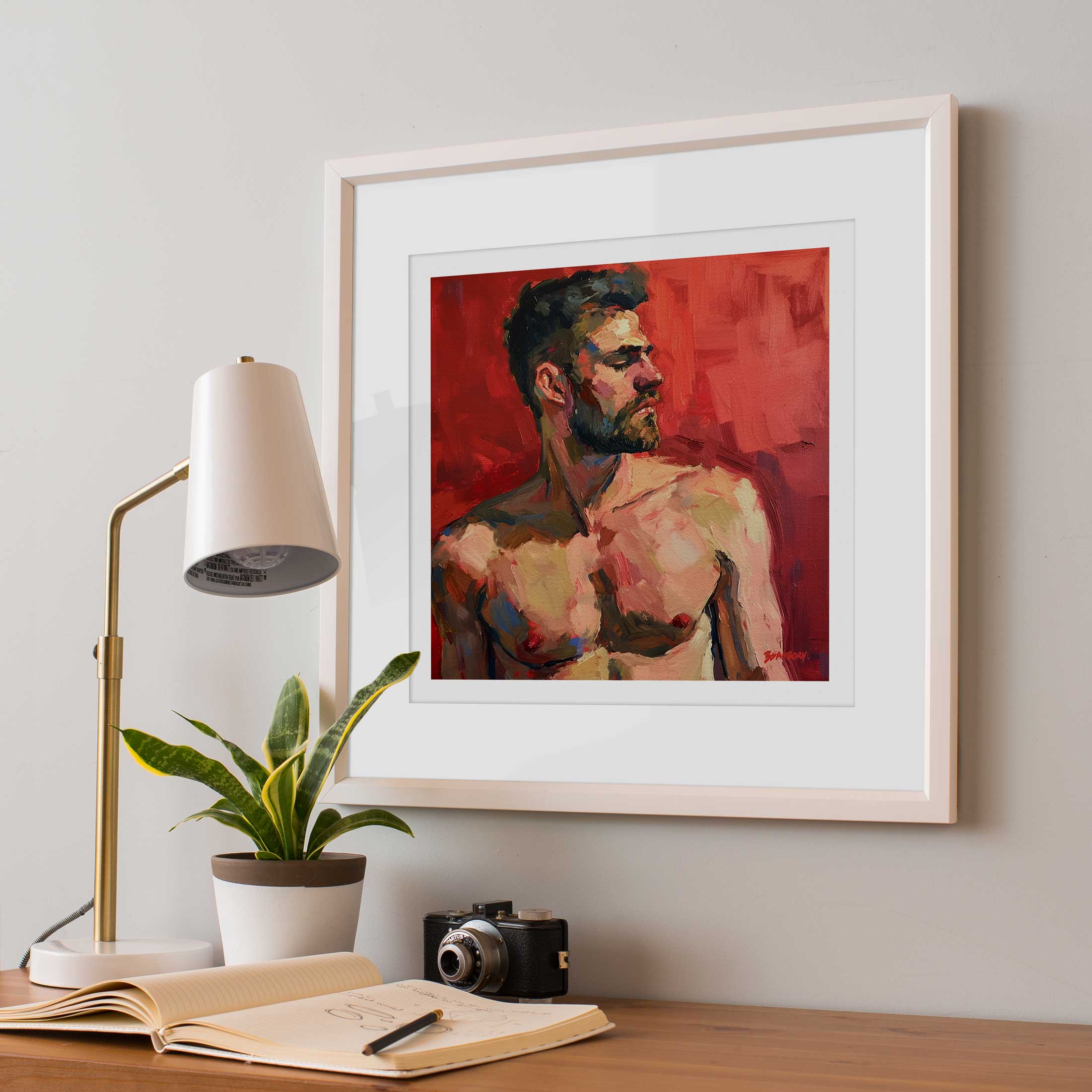 Resolute Profile - Bearded Man with Red Backdrop - Giclee Art Print