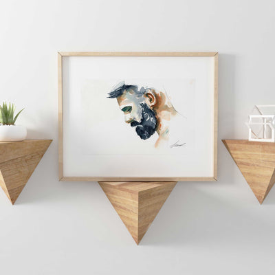Thoughtful Gaze - Bearded Profile in Earth Tones - Original Art Artist Brenden Sanborn