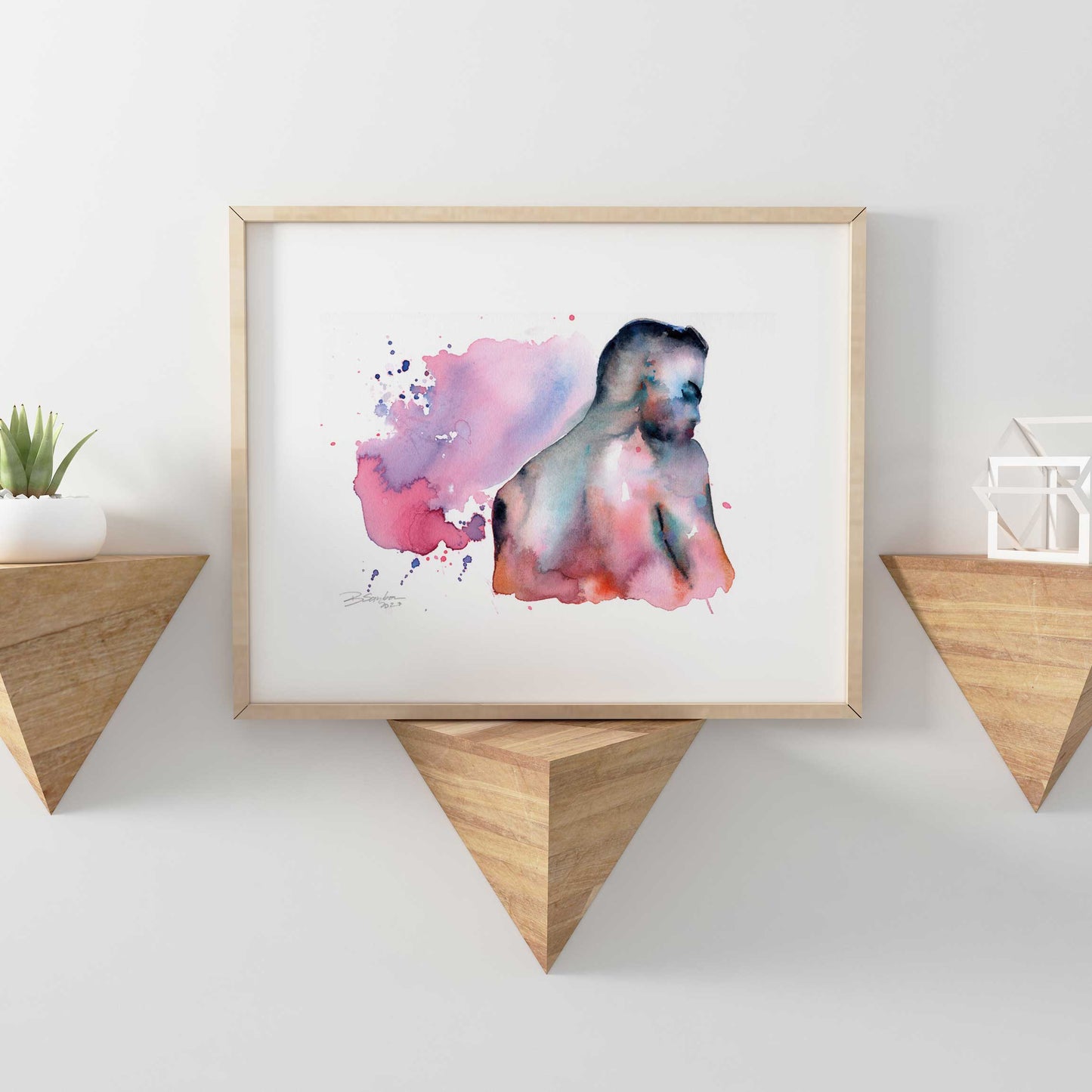 Muscular Silhouette with Splashes of Pink and Blue - Original Art