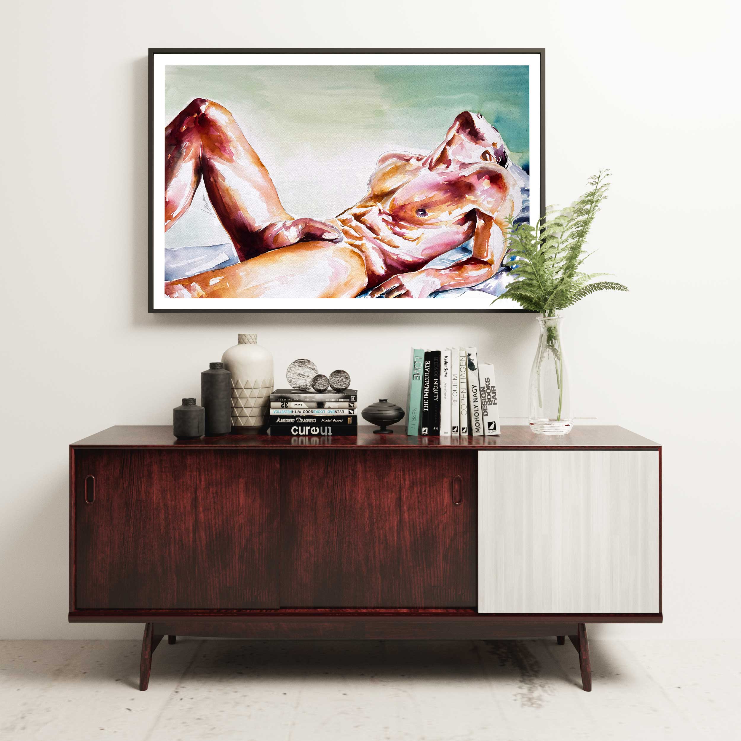 Male Figure Reclining in Ecstatic Surrender - Art Print