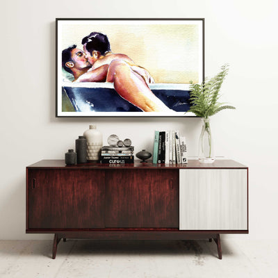 Lovers in a Bathtub Embracing the Moment - Art Print Artist Brenden Sanborn