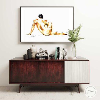 Timeless Pose: Black-Haired Male with Lean Strength - Giclee Art Print