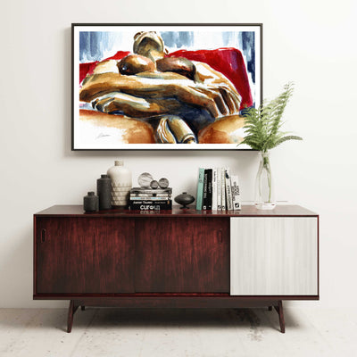 Reclined Male Nude Resting on Red - Art Print Artist Brenden Sanborn