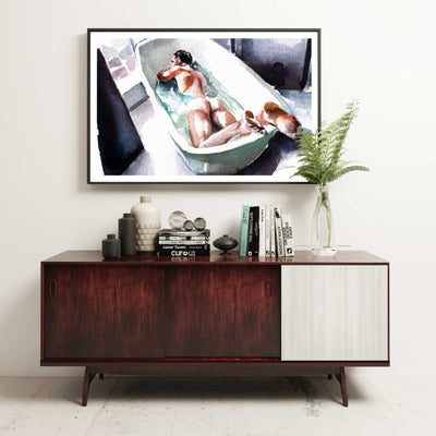 Soothing Escape: A Man in a Bathtub Giclee Art Print Artist Brenden Sanborn