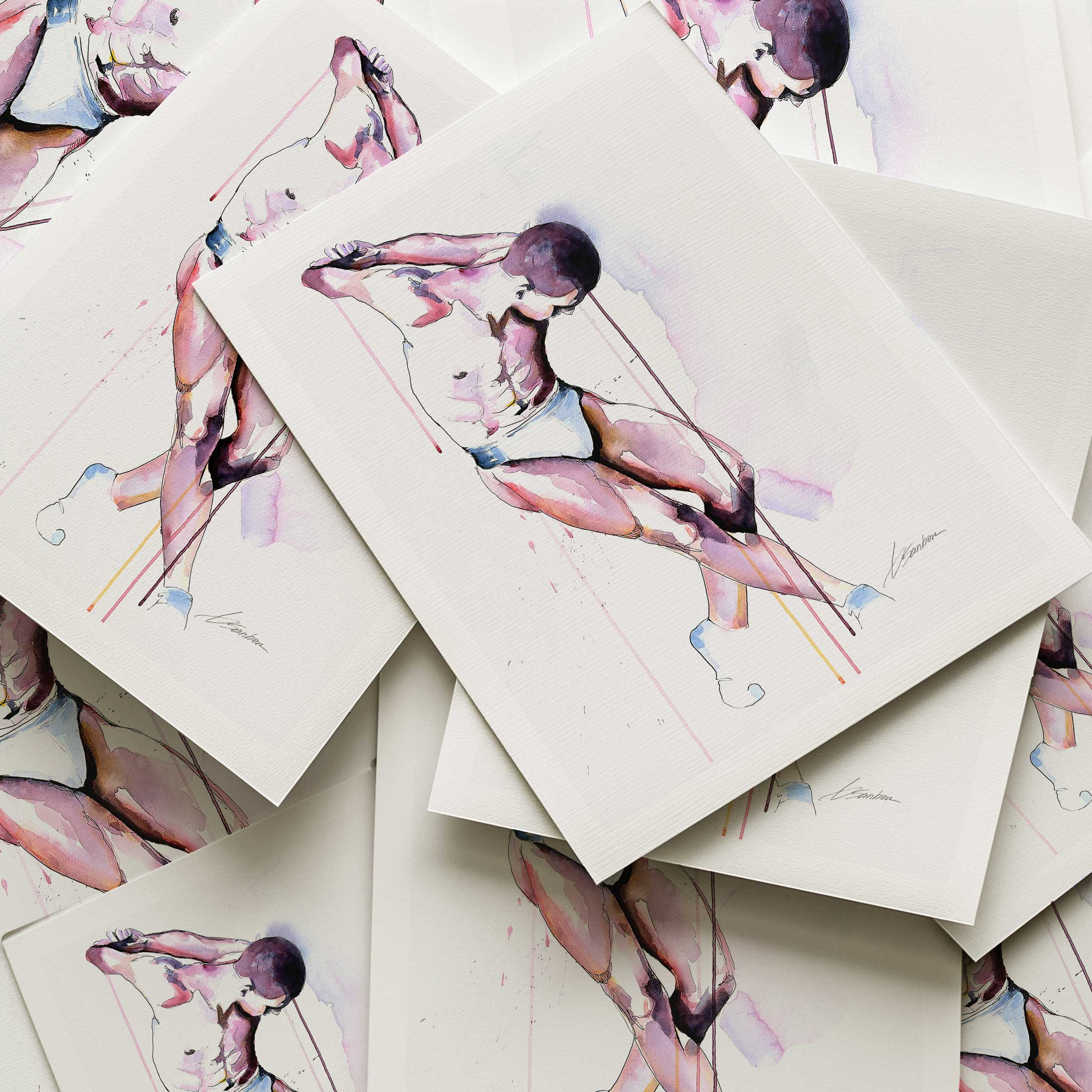 Stretching Moments of a Man in White Briefs - Art Print