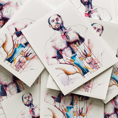 Bearded Strength Relaxed Body Hairy Chest and Quiet Power - Art Print Artist Brenden Sanborn