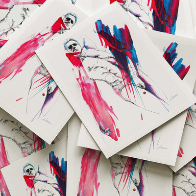 Bold Recline Abs of Stone and Sculpted Booty in Red and Blue Hues - Art Print Artist Brenden Sanborn