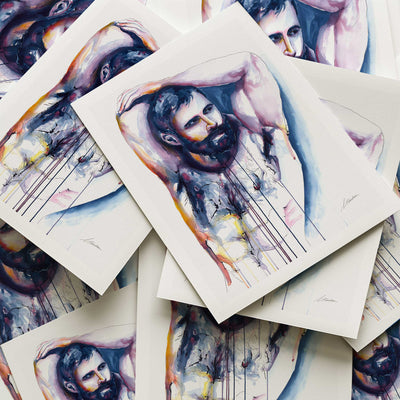 Bearded Man with Raised Arms and Strong, Hairy Chest - Art Print Artist Brenden Sanborn