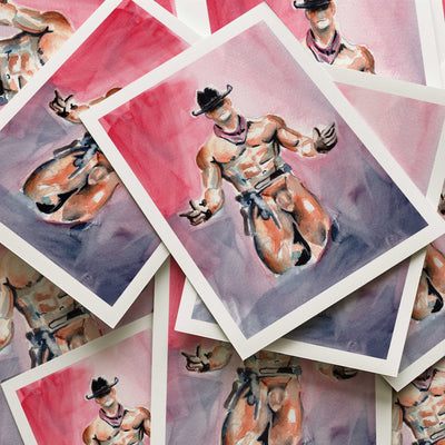 Nude Cowboy Standing in Leather Hat and Holster - Art Print Artist Brenden Sanborn