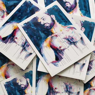 Bearded Male with Bare Chest and Introspective Gaze - Art Print Artist Brenden Sanborn