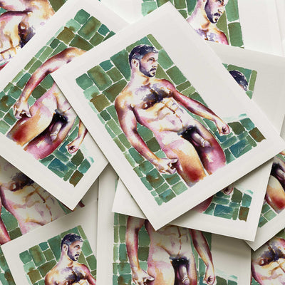 Bearded Man in Shower - Art Print Artist Brenden Sanborn