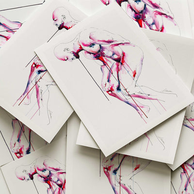 Crouching Nude Male with Tense Posture and Downcast Gaze - Art Print Artist Brenden Sanborn