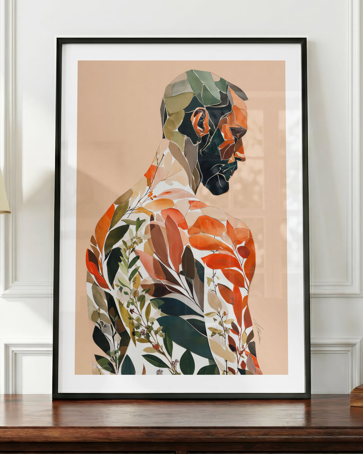 Autumn Inside art print in a black frame, shown up close