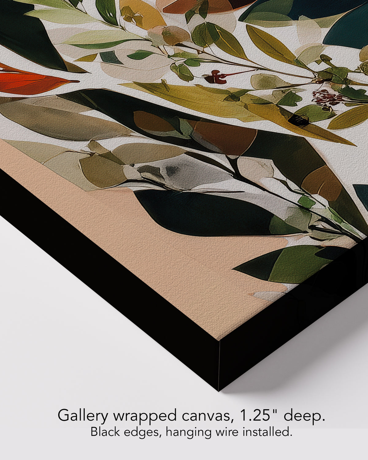 Corner of Autumn Inside on gallery wrapped canvas, 1.25 inches deep, with black edges and hanging wire installed