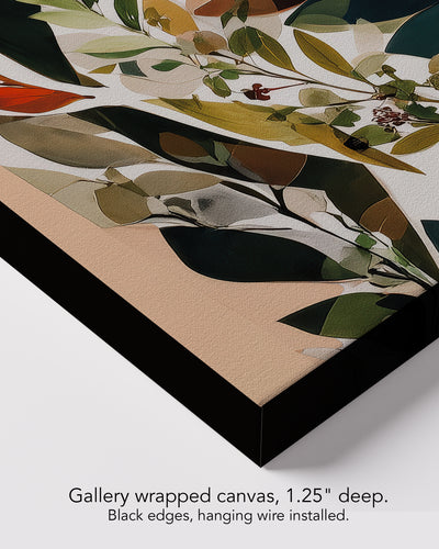 Corner of Autumn Inside on gallery wrapped canvas, 1.25 inches deep, with black edges and hanging wire installed