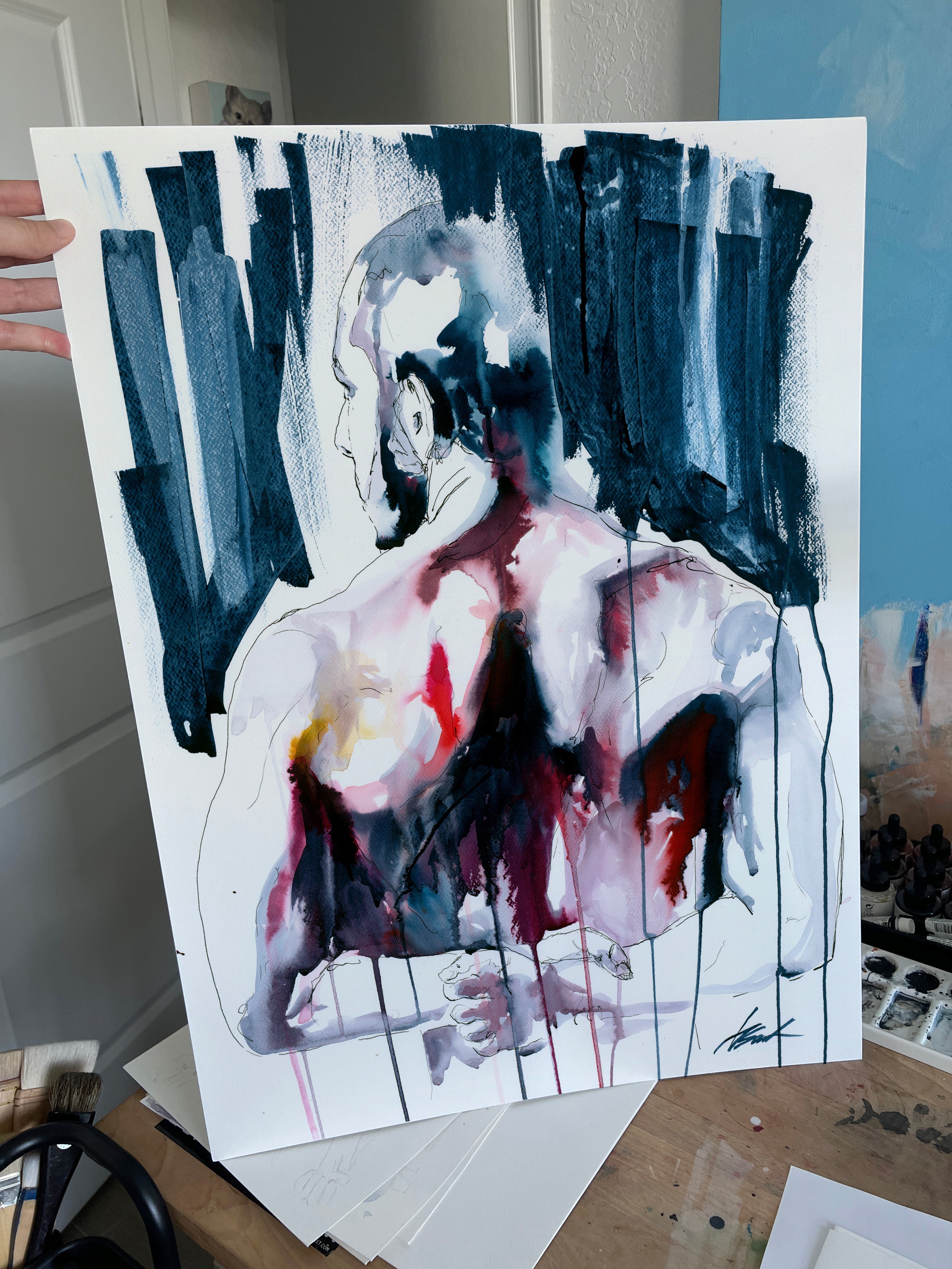 Echoes Beneath the Surface – 22x30" Original Watercolor Artist Brenden Sanborn