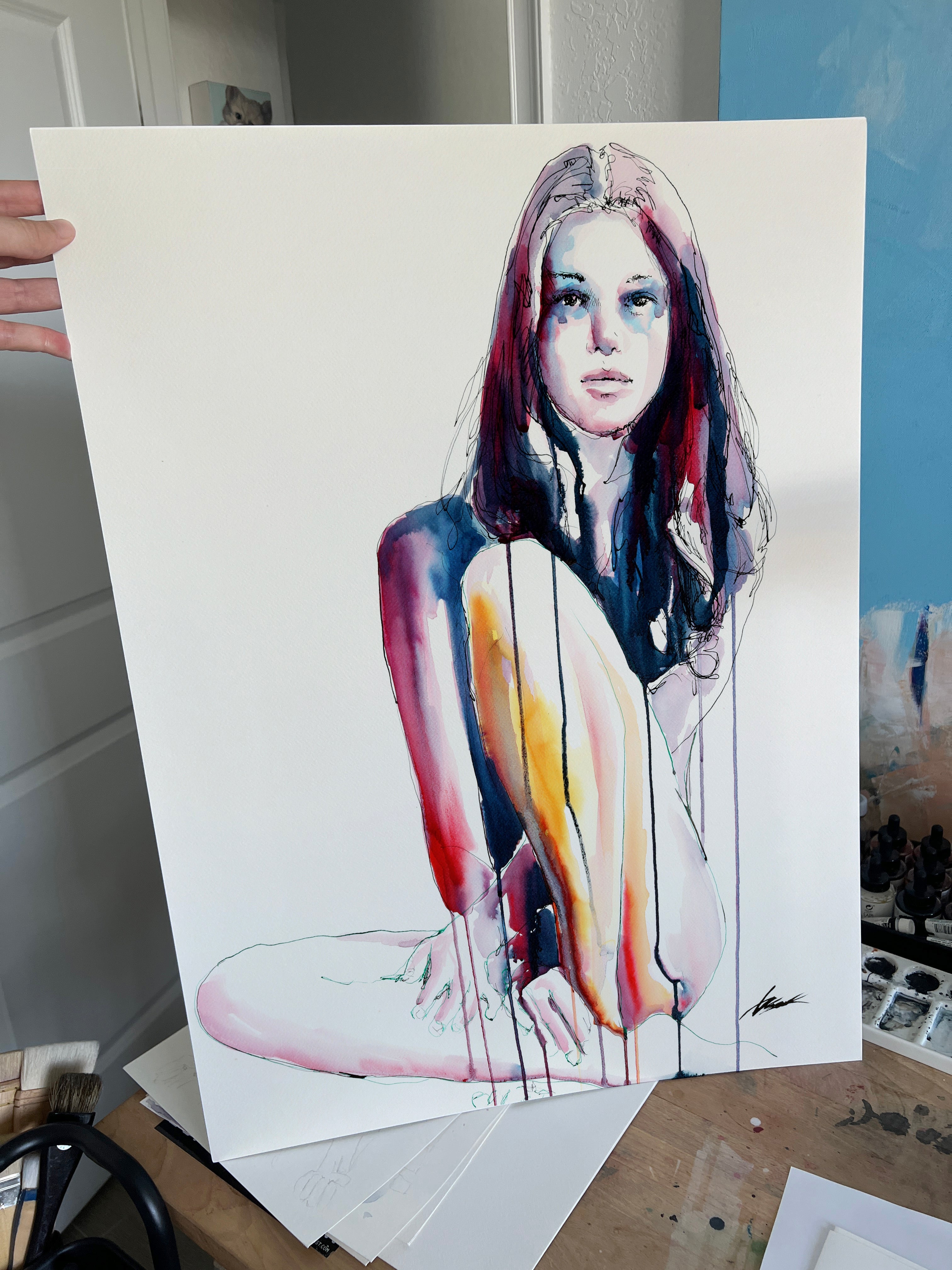 She Belonged to the Night – 22x30" Original Watercolor Artist Brenden Sanborn