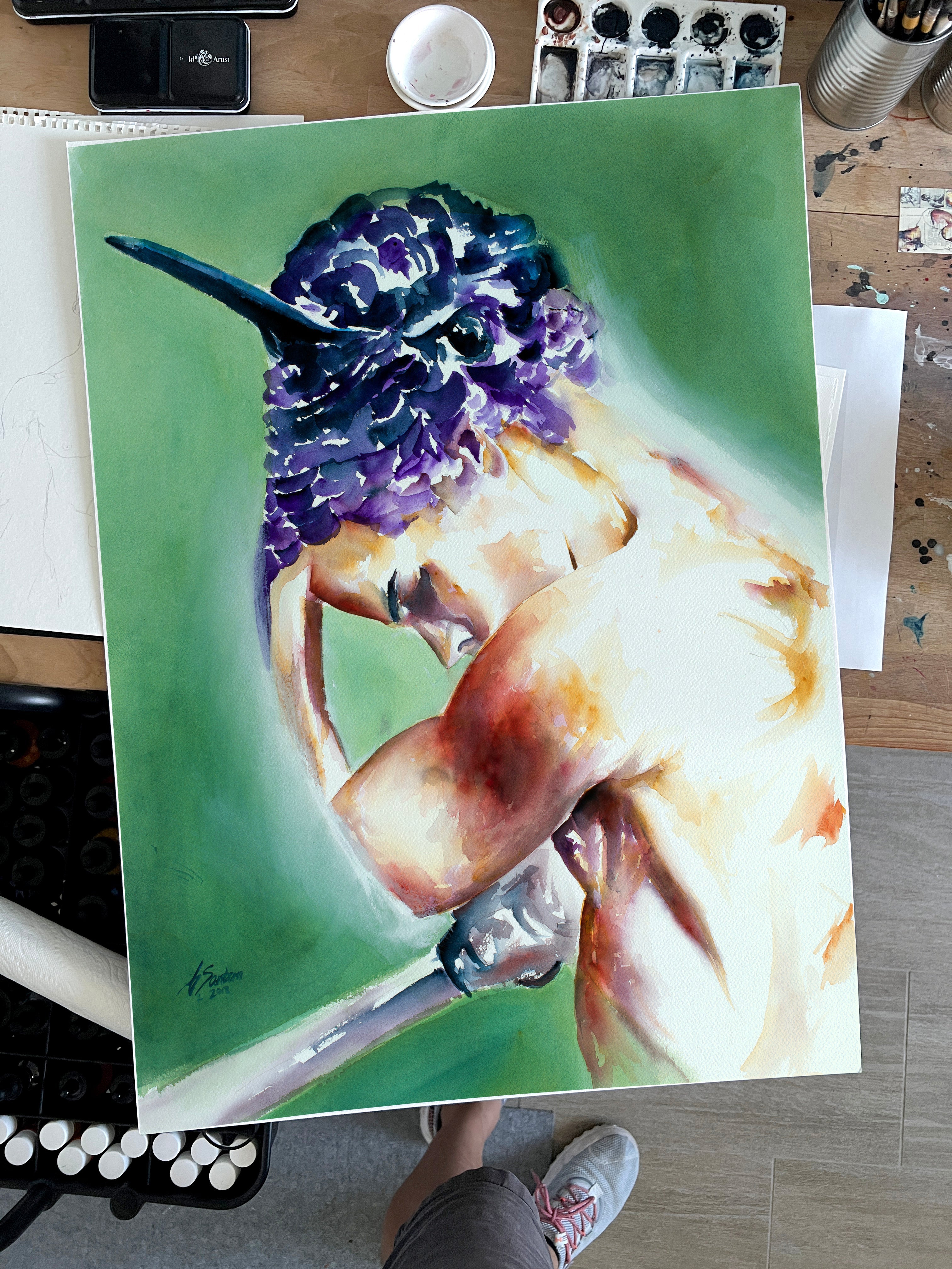 The Humming of His Thoughts – 22x30" Original Watercolor Artist Brenden Sanborn