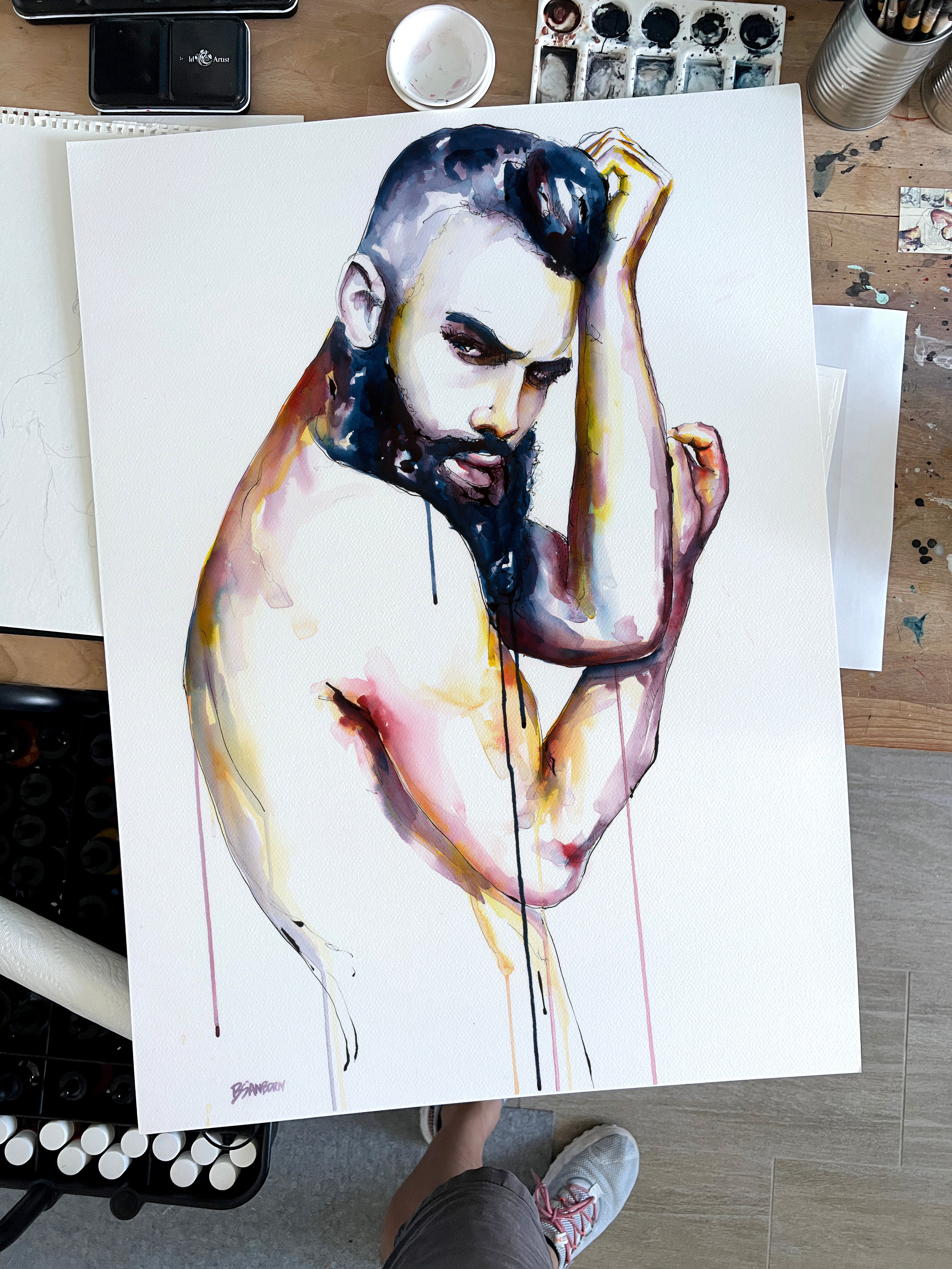 Shadow Between Strength and Stillness – 22x30" Original Watercolor Artist Brenden Sanborn