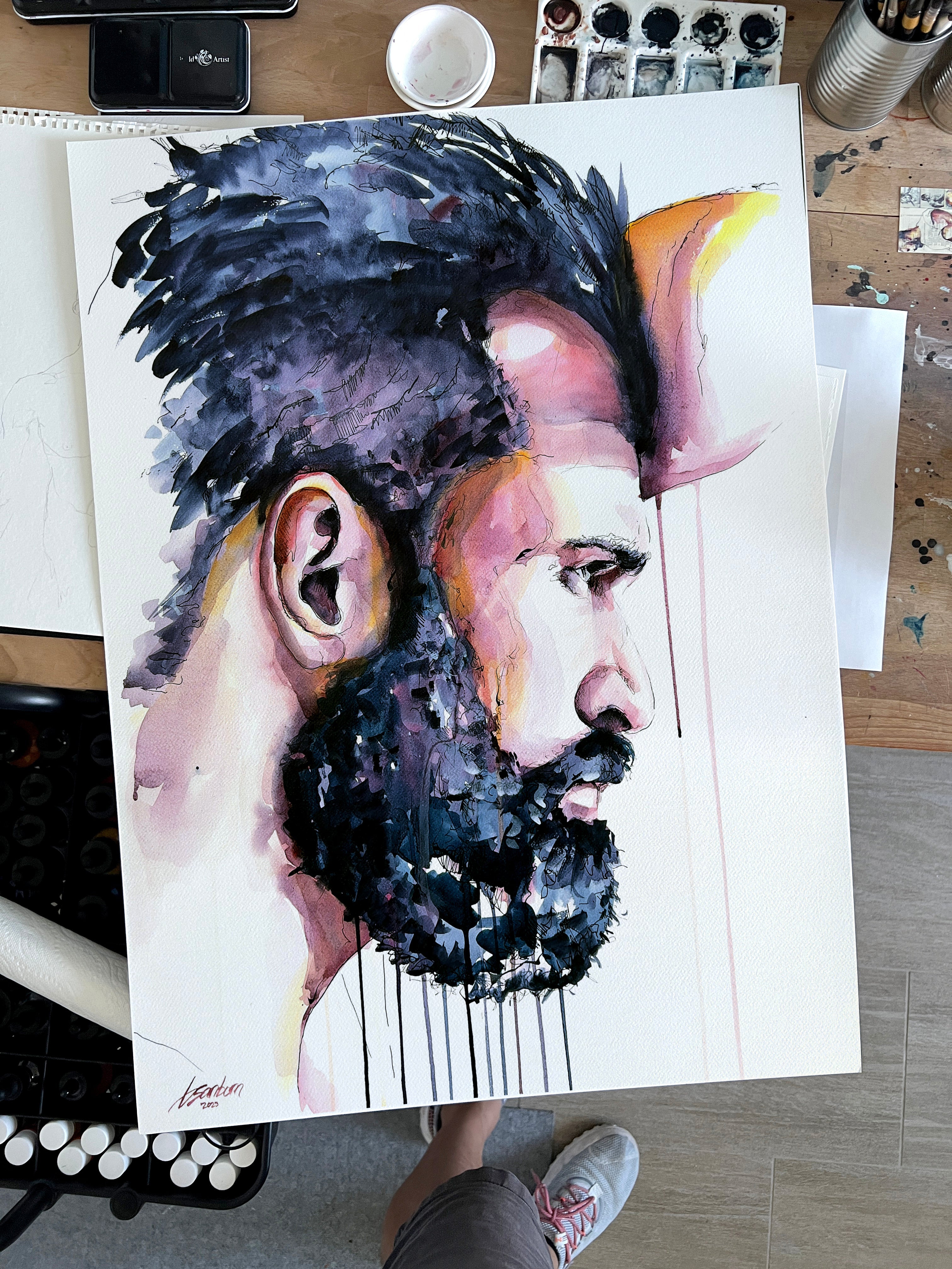 Weight of Quiet Fire – 22x30" Original Watercolor Artist Brenden Sanborn