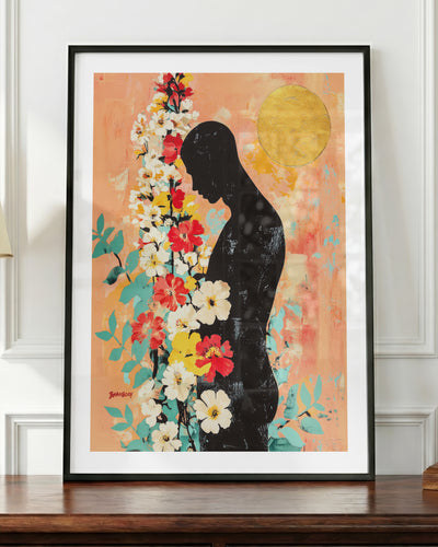Bowed Light art print in a black frame, shown up close