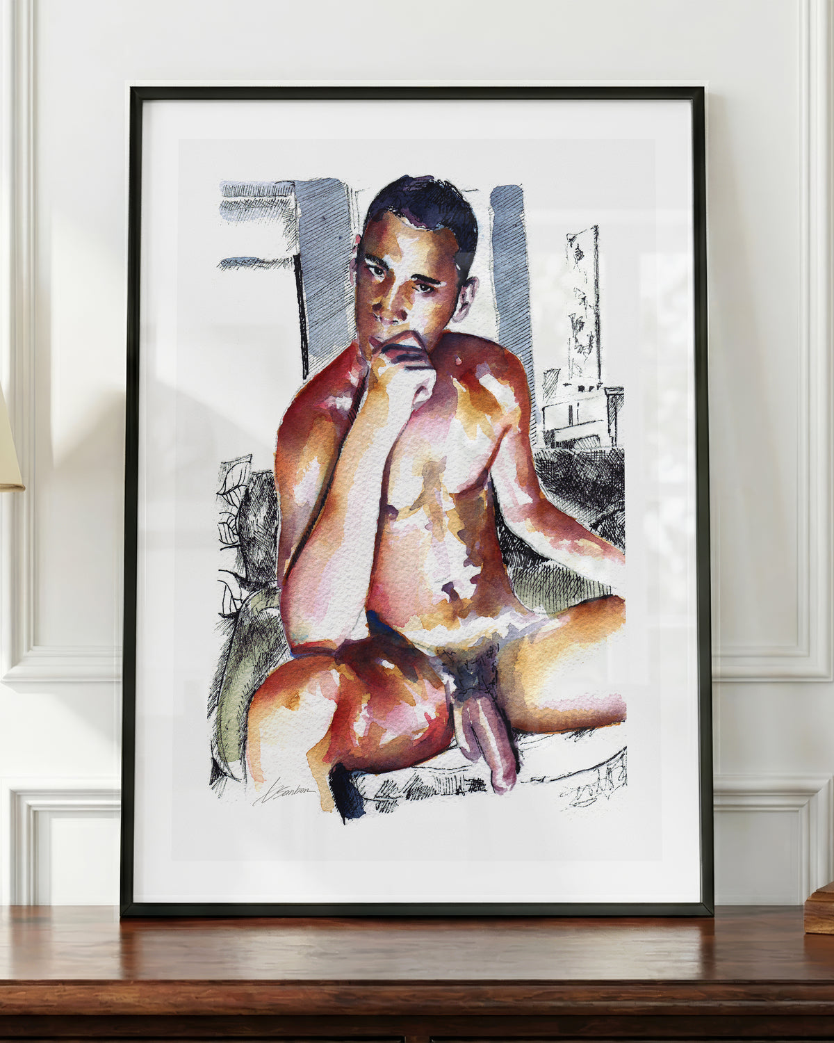 Magnitude art print in a black frame, shown up close